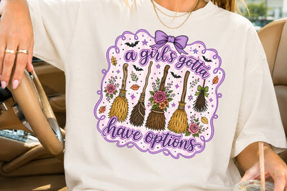A Girls Gotta Have Options PNG Retro Halloween Witch Broom Sublimation Design