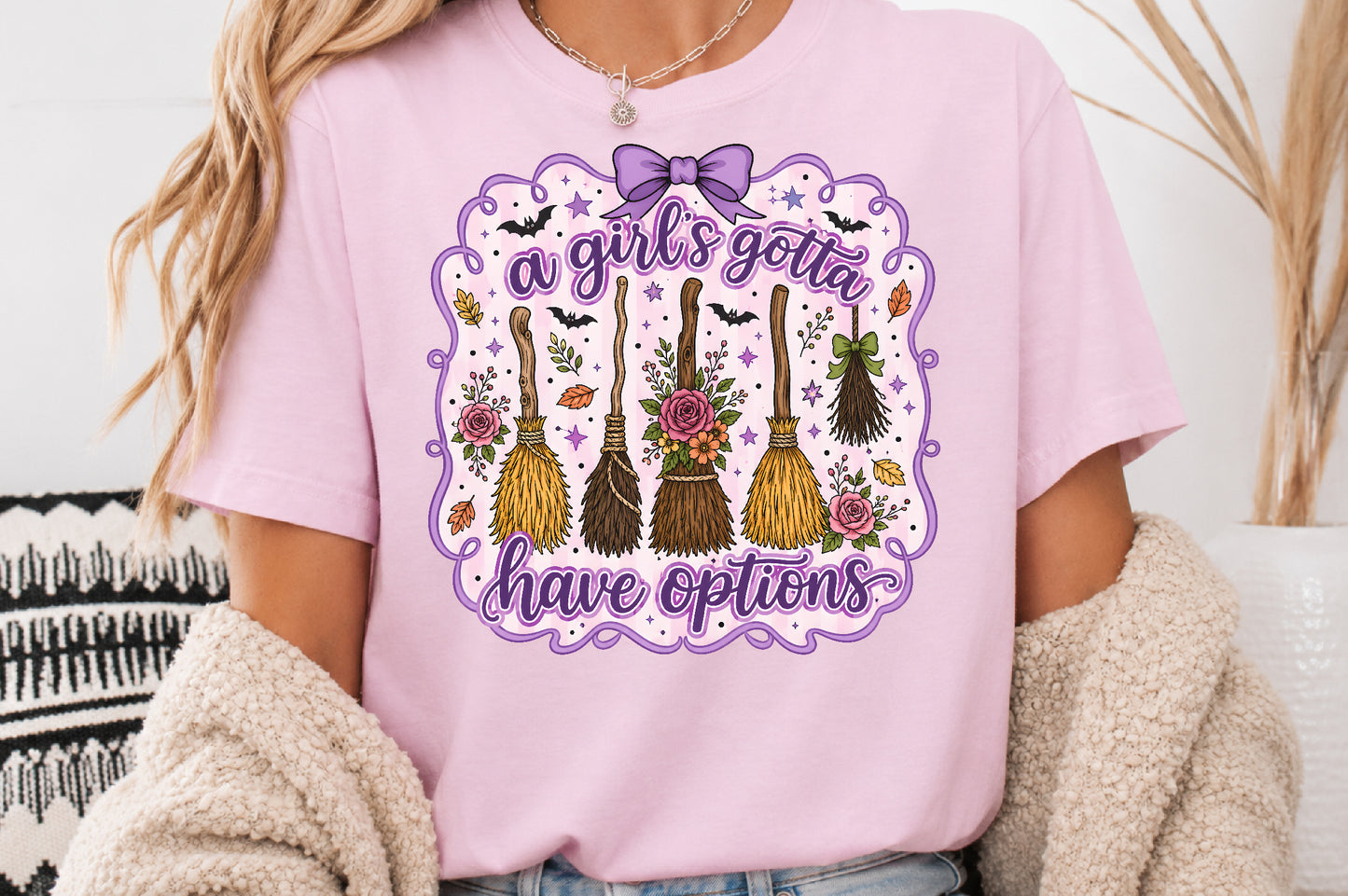 A Girls Gotta Have Options PNG Retro Halloween Witch Broom Sublimation Design