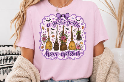 A Girls Gotta Have Options PNG Retro Halloween Witch Broom Sublimation Design