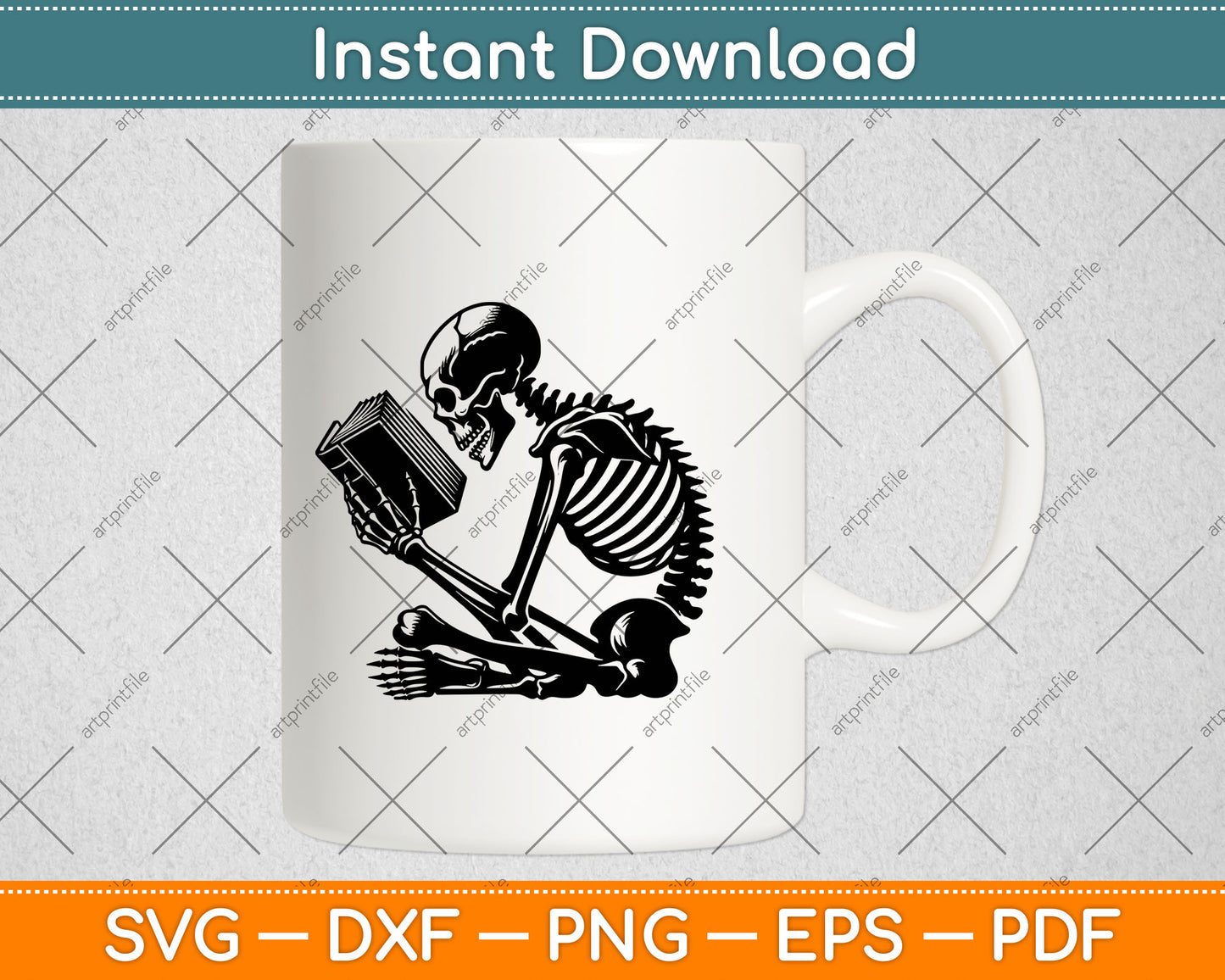 A Skeleton Reading Book Halloween Svg Digital Cutting File