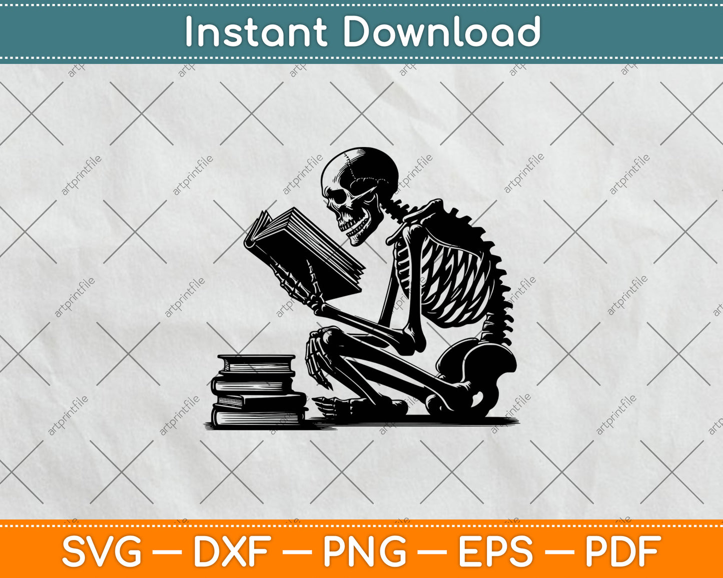 A Skeleton Reading Book Halloween Svg Digital Cut File