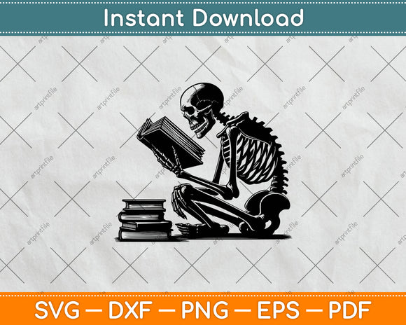 A Skeleton Reading Book Halloween Svg Digital Cut File