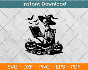 A Skeleton Reading Book Halloween Svg Png Dxf Digital Cutting File