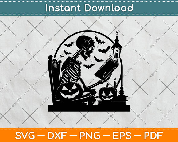 A Skeleton Reading Book Halloween Svg Digital Cutting File