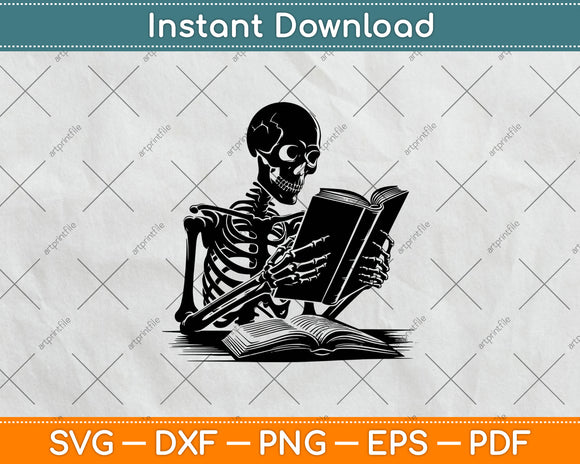 A Skeleton Reading Book Halloween Svg Digital Cut File