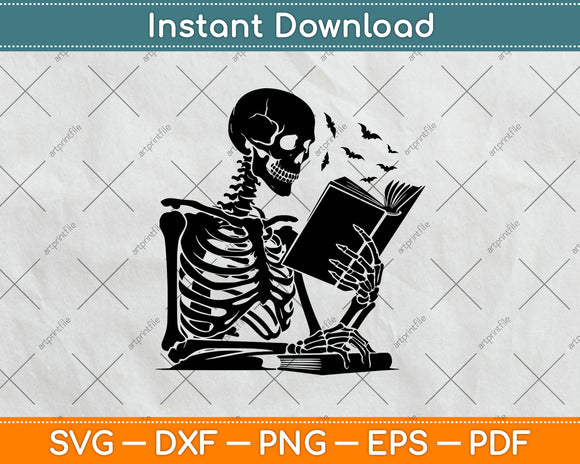 A Skeleton Reading Book Halloween Svg Design Digital Cutting File