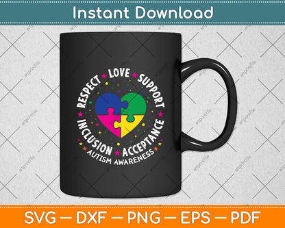 Teach Accept Understand Love Teacher Heart Autism Awareness Svg Digital Cutting File
