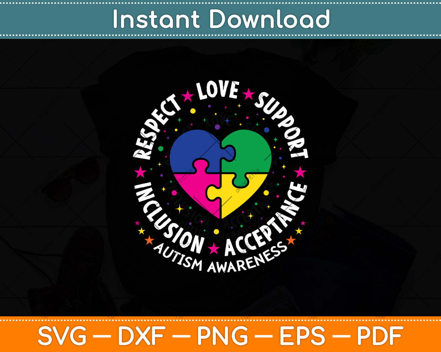 Teach Accept Understand Love Teacher Heart Autism Awareness Svg Digital Cutting File