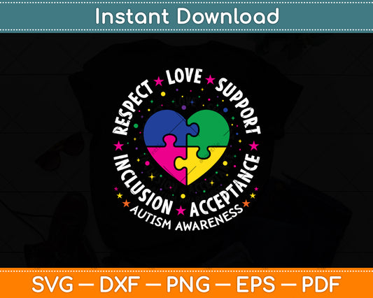 Teach Accept Understand Love Teacher Heart Autism Awareness Svg Digital Cutting File