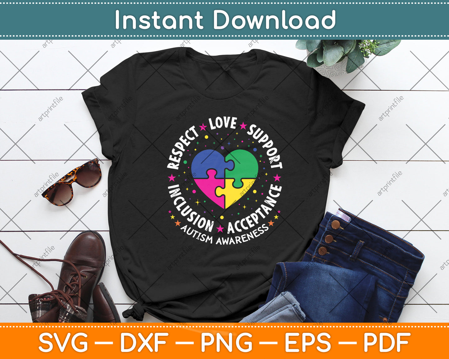 Teach Accept Understand Love Teacher Heart Autism Awareness Svg Digital Cutting File