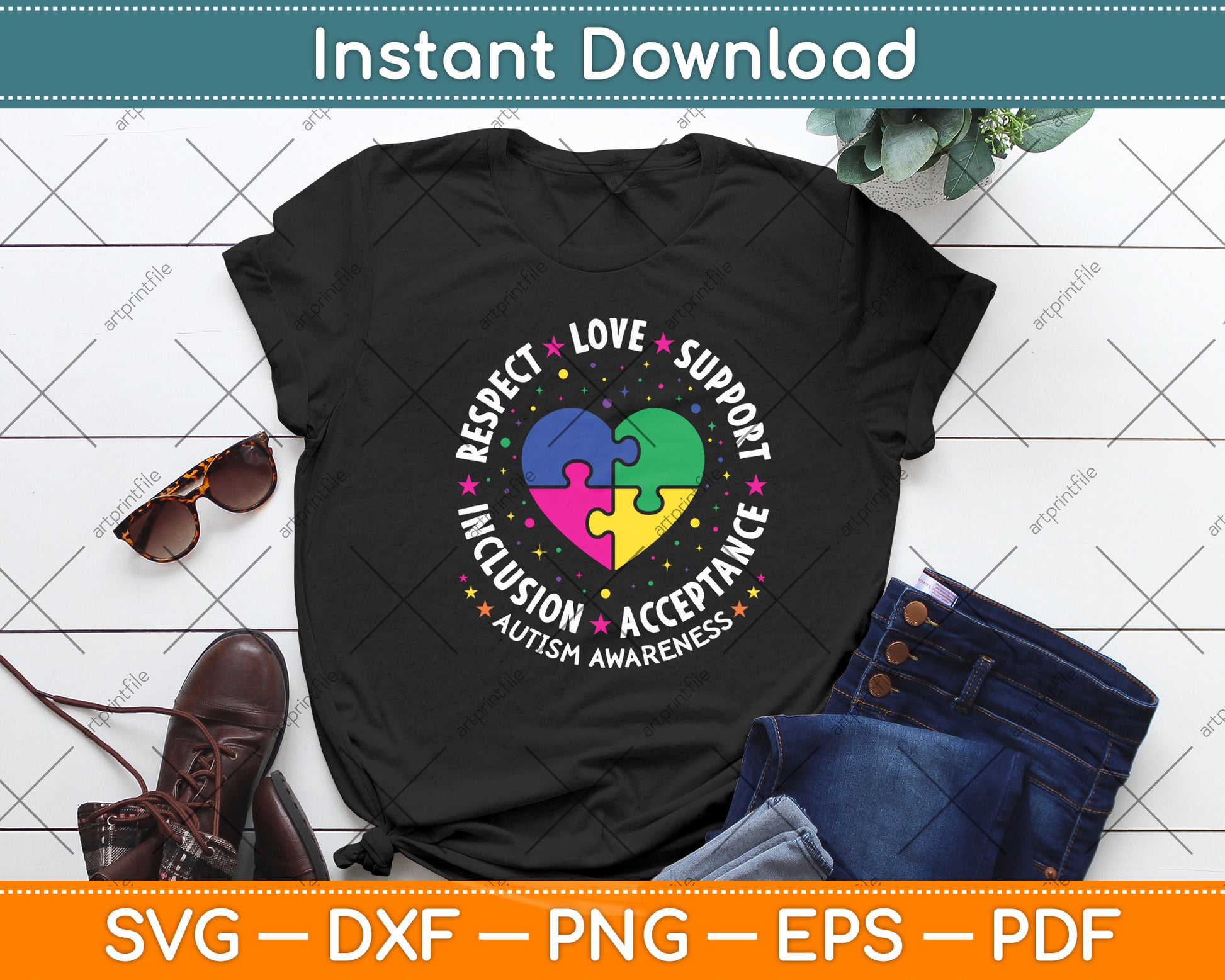 Teach Accept Understand Love Teacher Heart Autism Awareness Svg Digital Cutting File