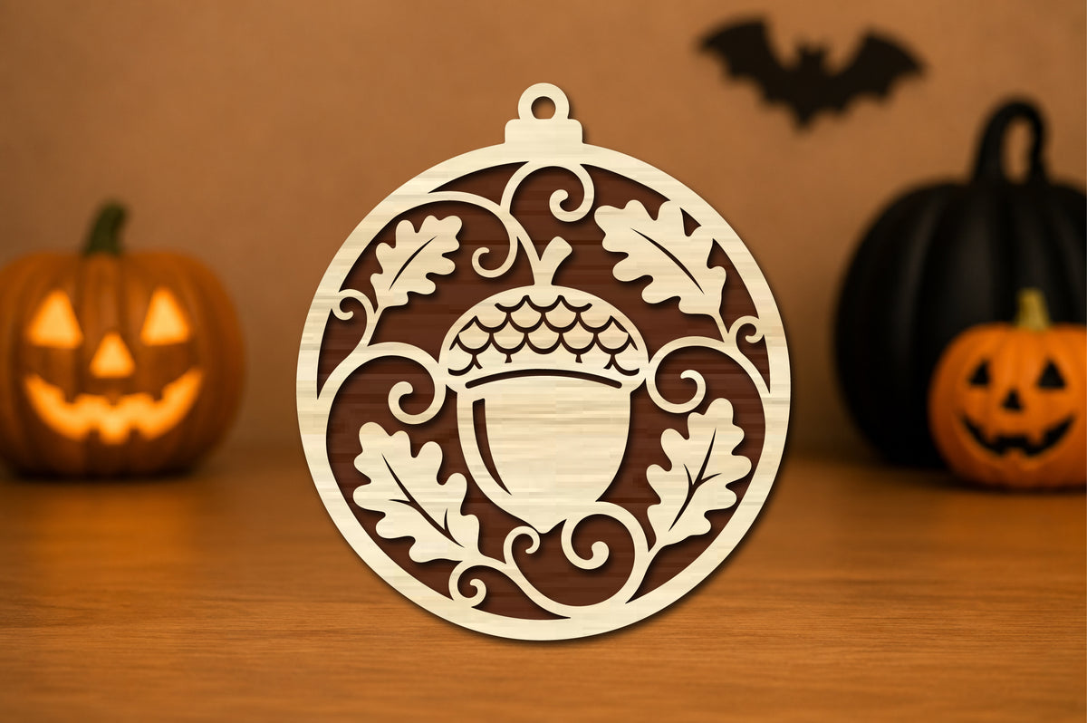 Acorn Leaf Ornament Laser Cut SVG