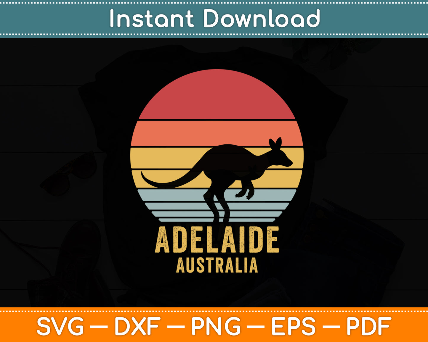 Adelaide Retro City Australia Vintage Kangaroo Svg Png Dxf Digital Cutting File
