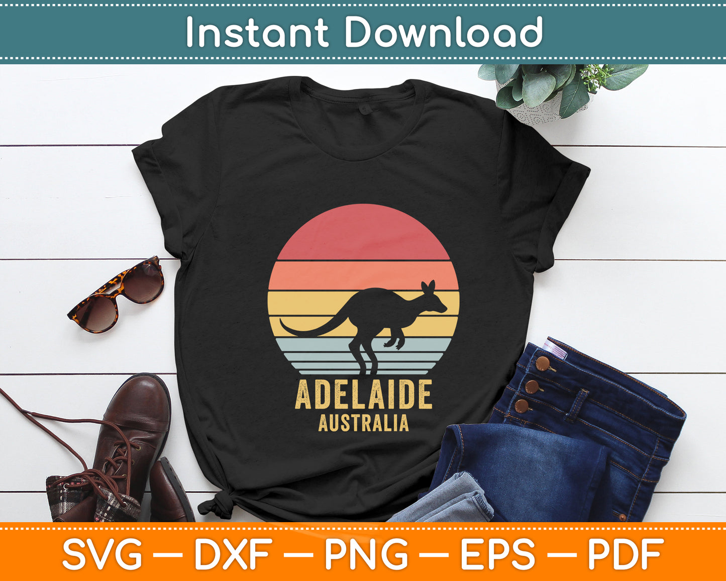 Adelaide Retro City Australia Vintage Kangaroo Svg Png Dxf Digital Cutting File