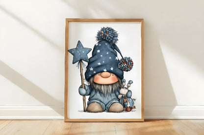 Adorable Blue Christmas Gnome Clipart PNG Bundle | Cute Watercolor Winter Gnome Clipart | Frosted Holiday Gnome PNG