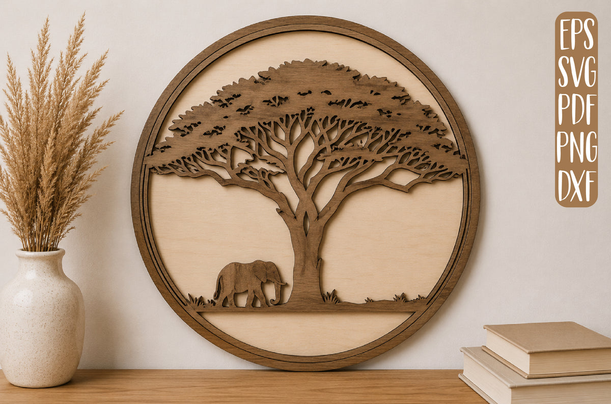 African Elephant Tree Layered Laser Cut SVG