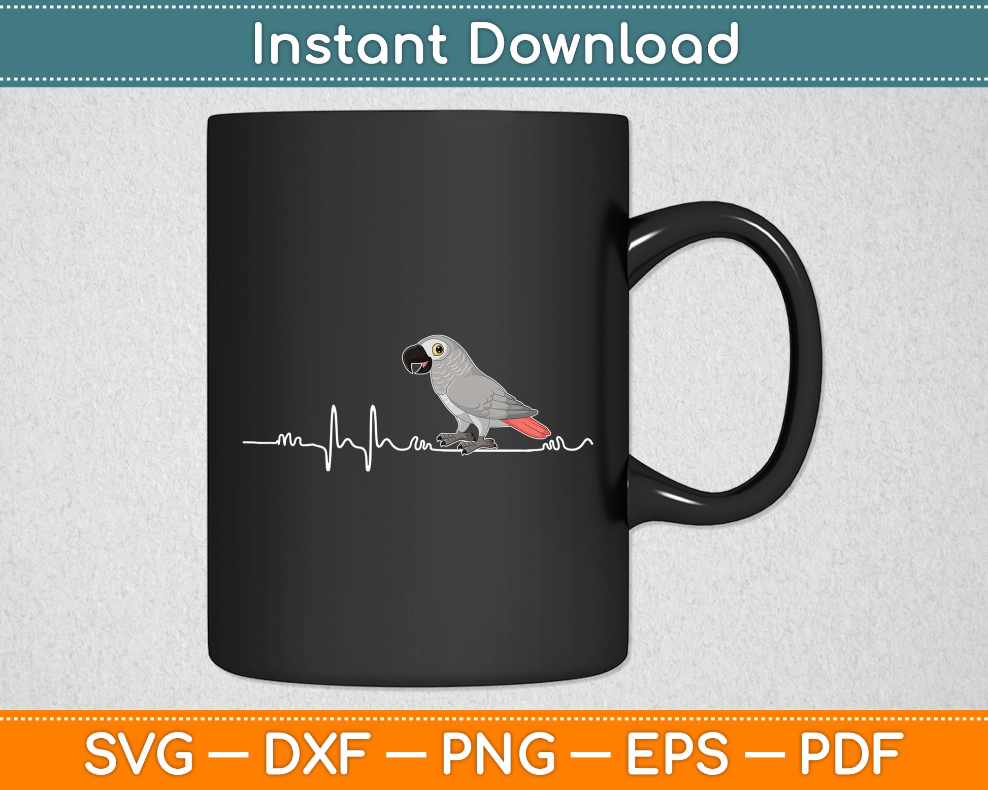 African Grey Parrot Heartbeat Parrot Bird Svg Digital Cutting File