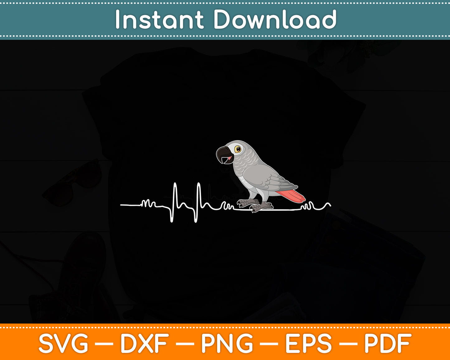 African Grey Parrot Heartbeat Parrot Bird Svg Digital Cutting File