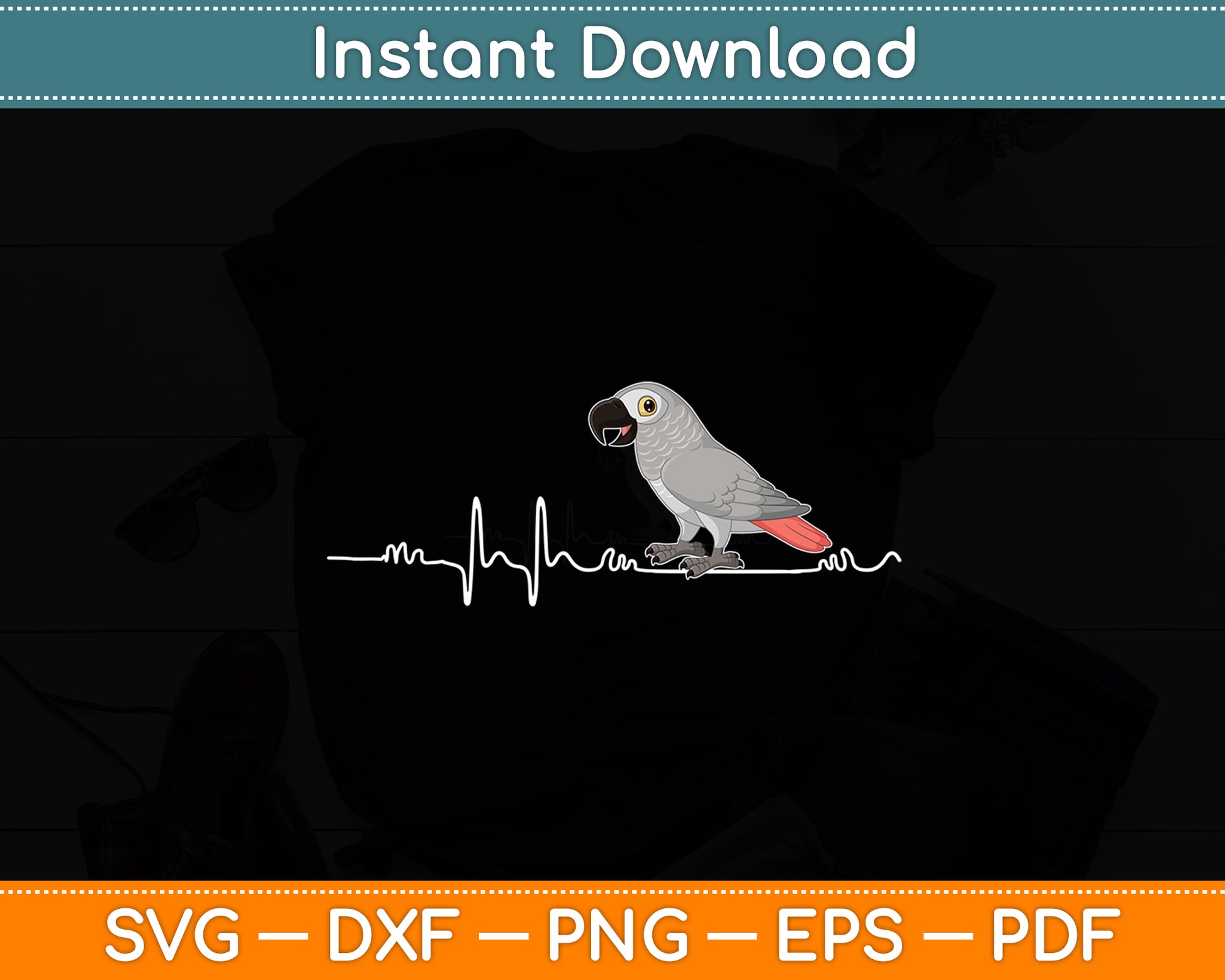 African Grey Parrot Heartbeat Parrot Bird Svg Digital Cutting File