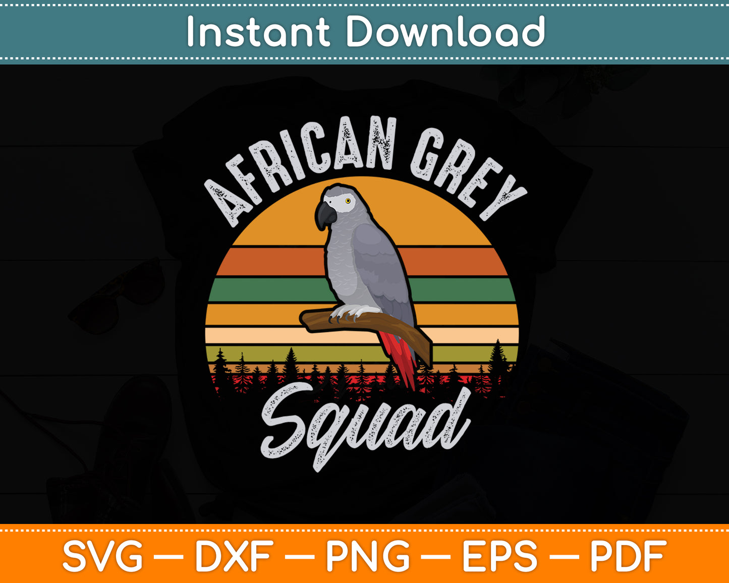 African Grey Squad Retro Vintage Grey Parrot Svg Digital Cutting File