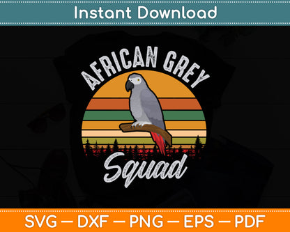 African Grey Squad Retro Vintage Grey Parrot Svg Digital Cutting File