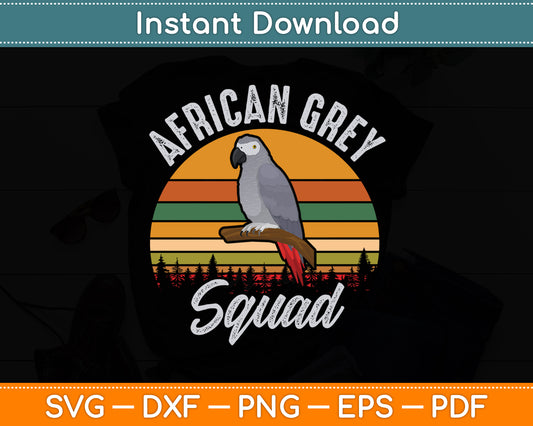 African Grey Squad Retro Vintage Grey Parrot Svg Digital Cutting File