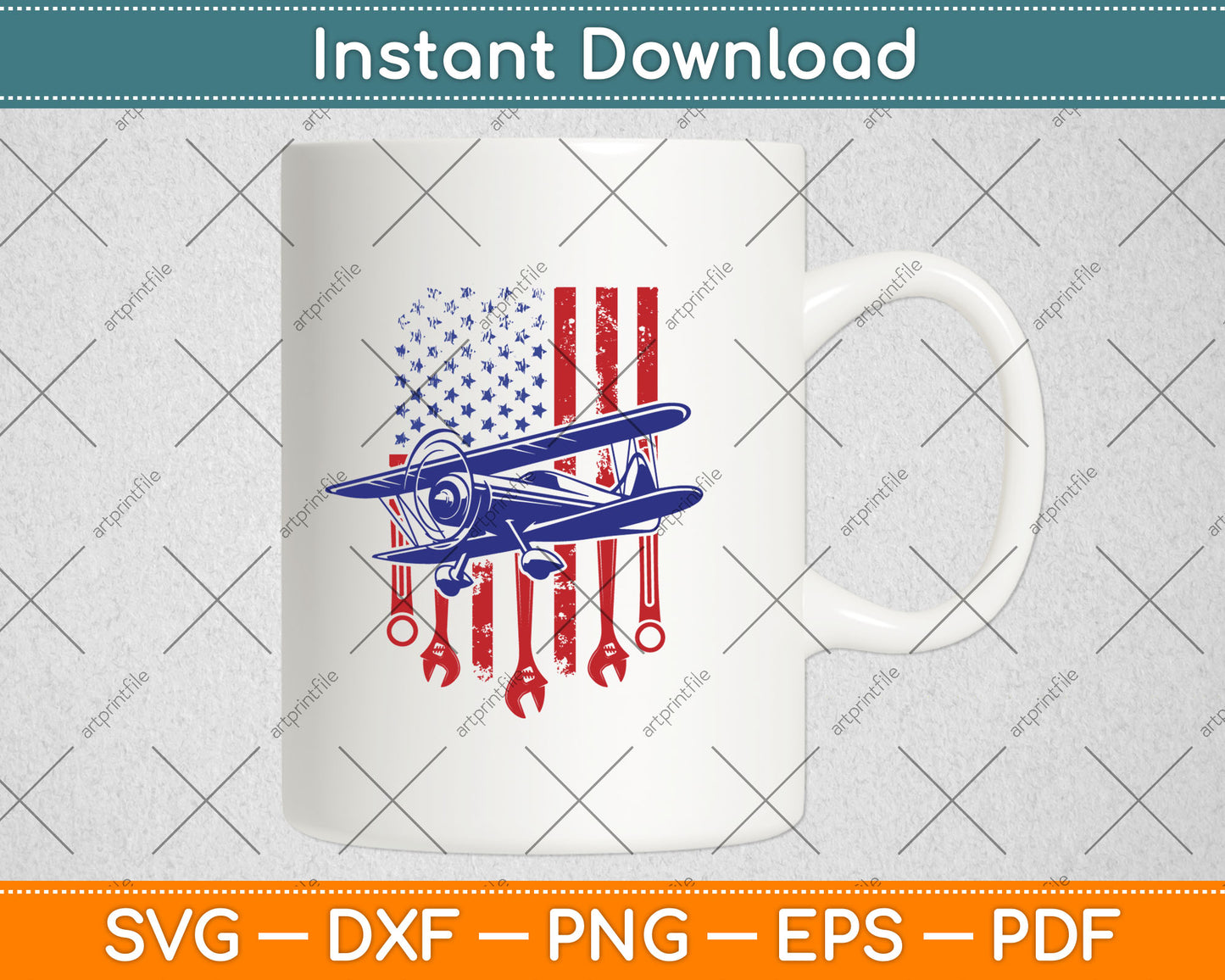 Aircraft Mechanic American Flag Aeroplane Vintage Svg Digital Cutting File