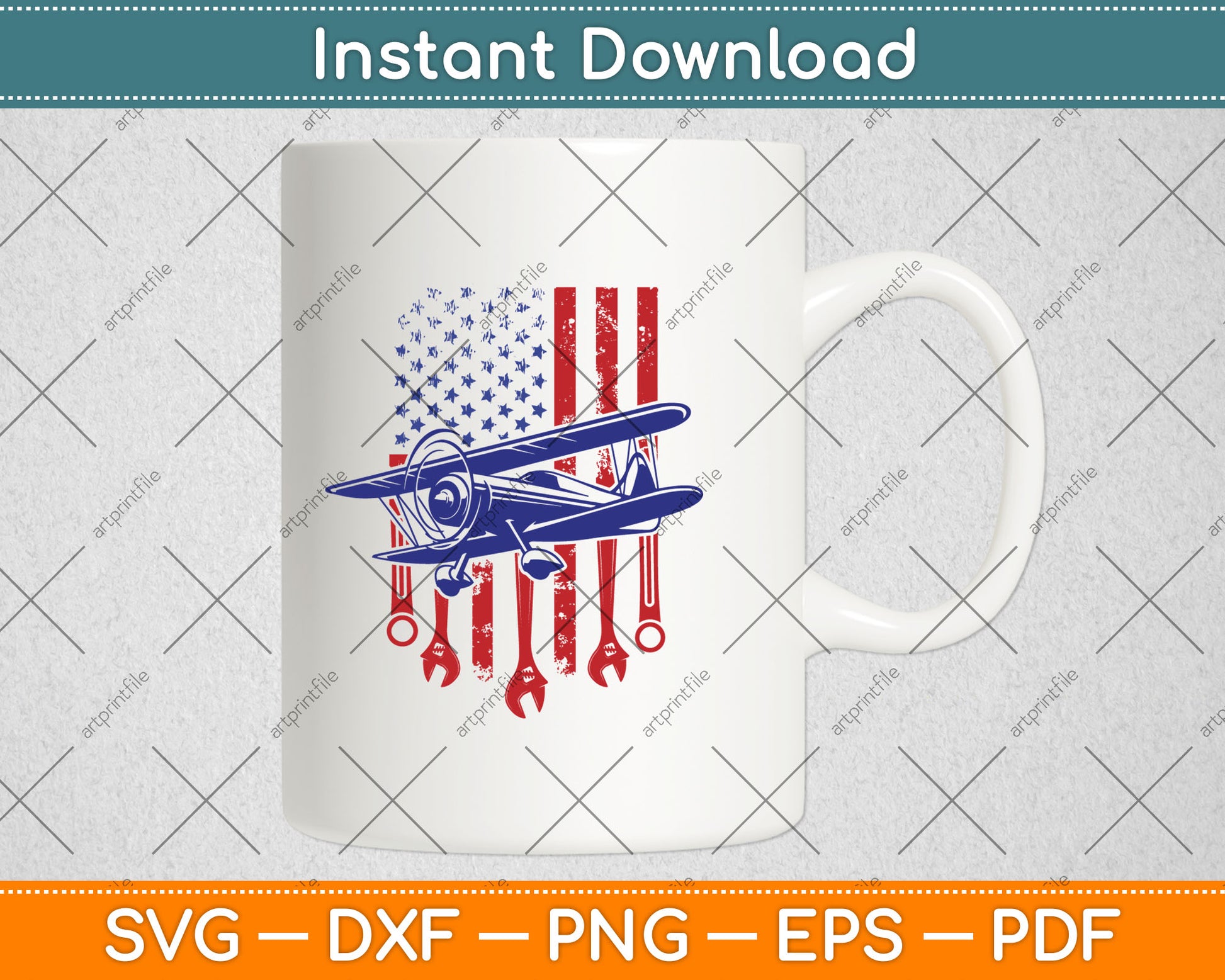 Aircraft Mechanic American Flag Aeroplane Vintage Svg Digital Cutting File