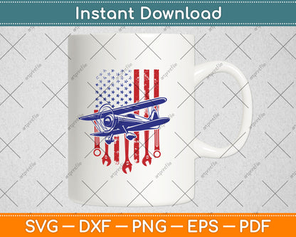 Aircraft Mechanic American Flag Aeroplane Vintage Svg Digital Cutting File