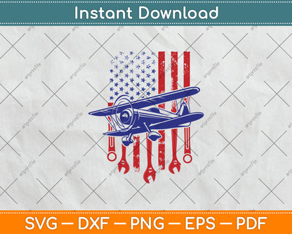 Aircraft Mechanic American Flag Aeroplane Vintage Svg Digital Cutting File