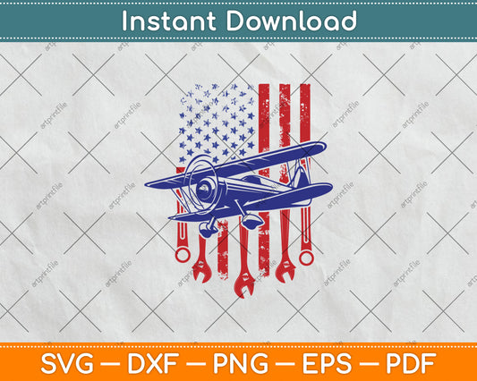 Aircraft Mechanic American Flag Aeroplane Vintage Svg Digital Cutting File