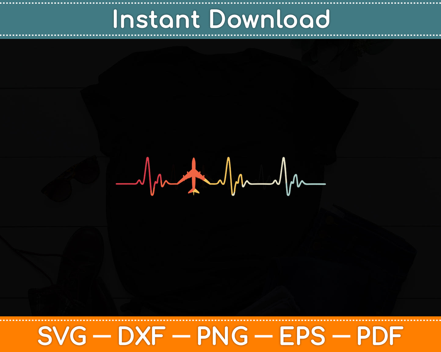 Airplane Heartbeat Pilot Flying Cool Aviator Retro Svg Png Dxf Digital Cutting File