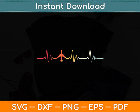Airplane Heartbeat Pilot Flying Cool Aviator Retro Svg Png Dxf Digital Cutting File