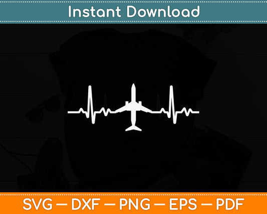 Airplane Heartbeat Pilot Flying Cool Aviator Svg Png Dxf Digital Cutting File