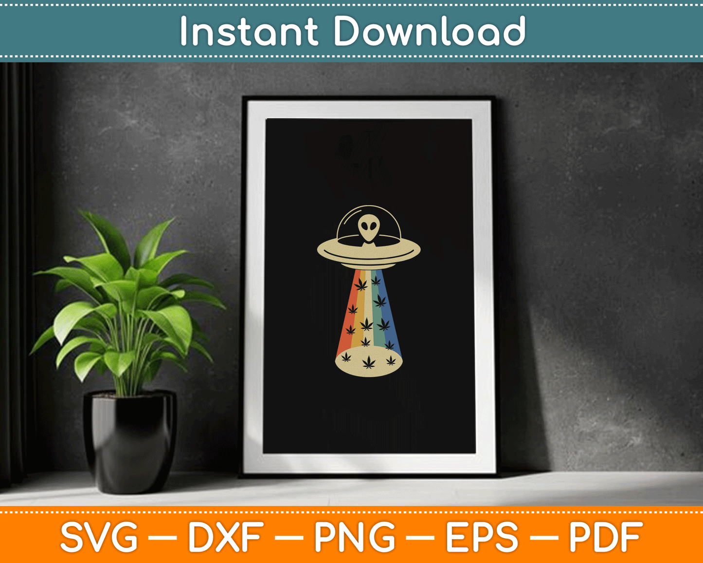 Alien UFO Abduction Weed Cannabis Marijuana Leaf Funny SVG Digital Cutting File