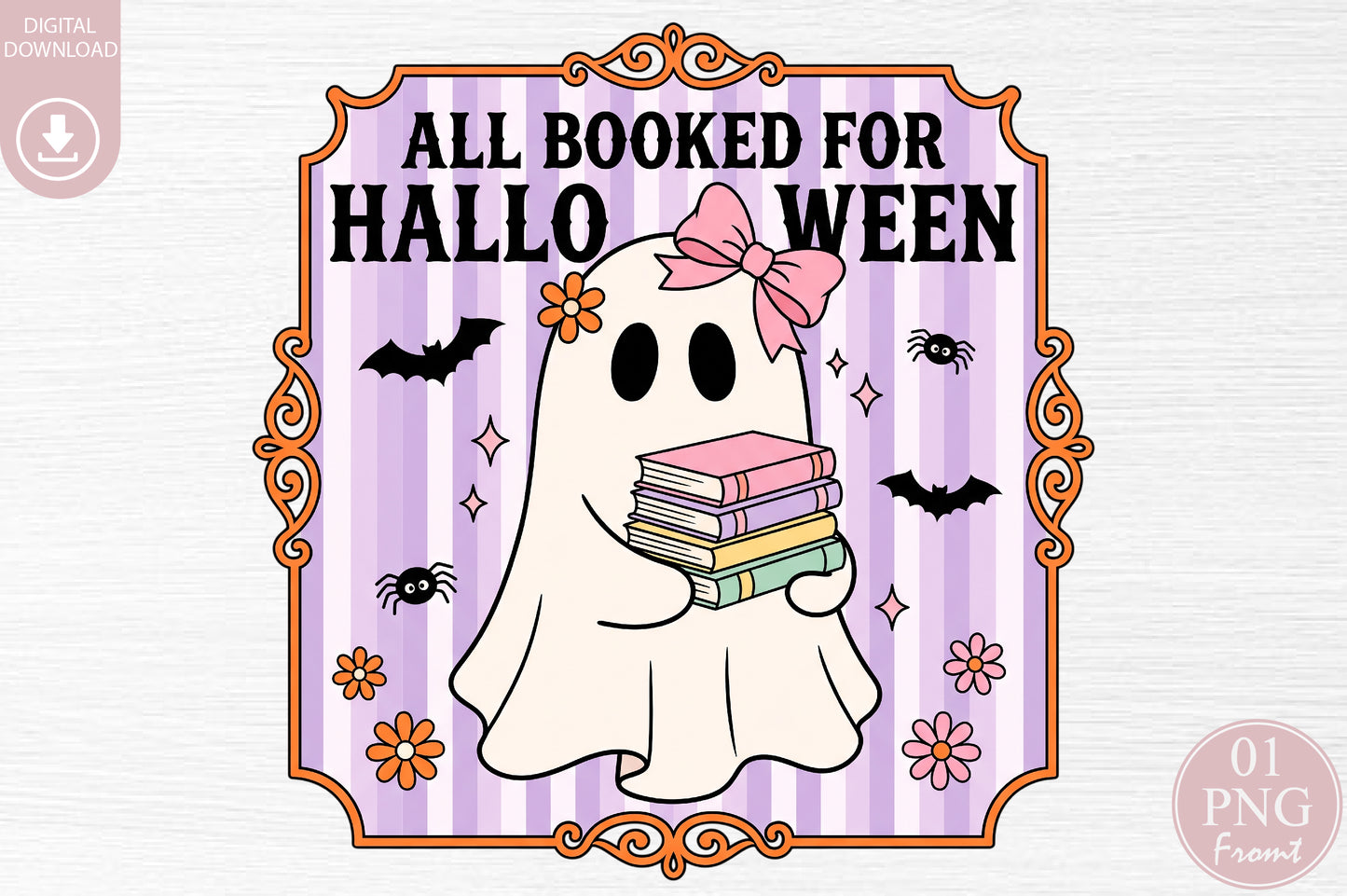 All Booked For Halloween PNG Cute Ghost Reading Books Sublimation