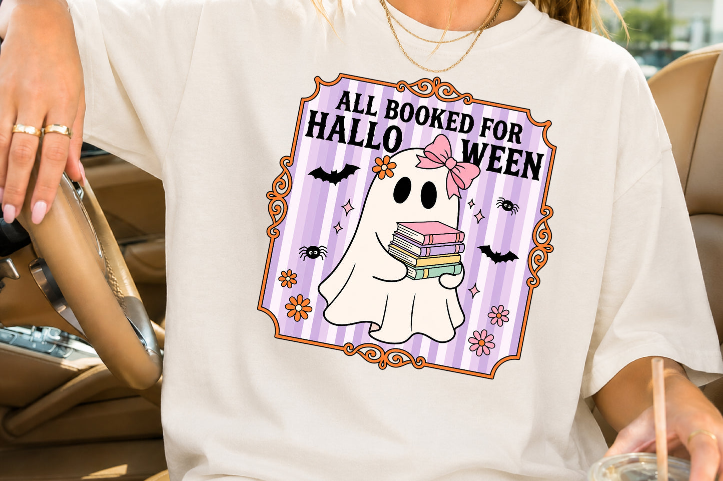All Booked For Halloween PNG Cute Ghost Reading Books Sublimation