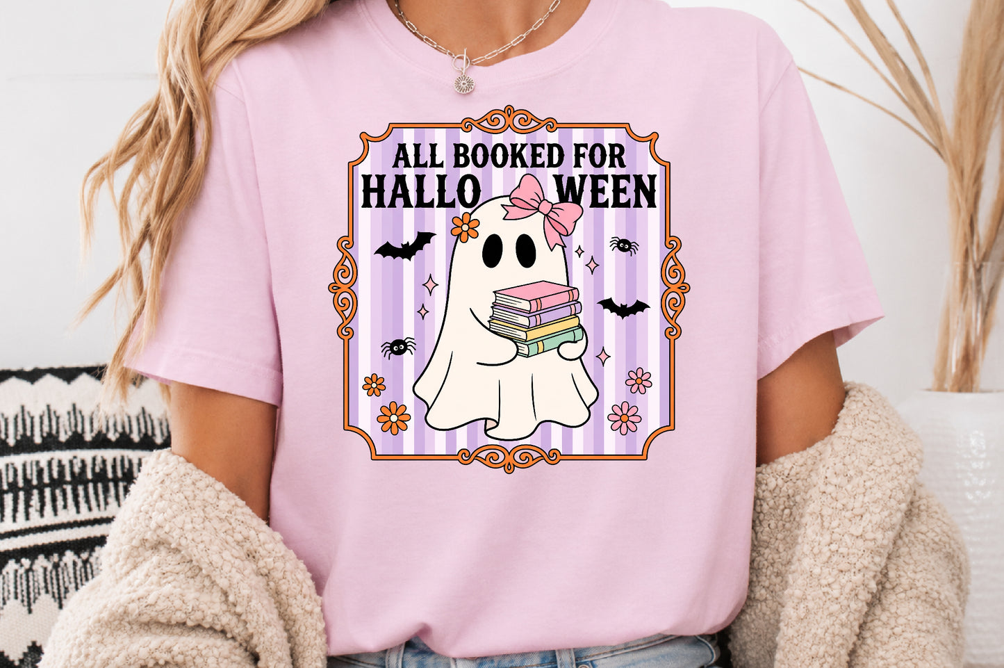 All Booked For Halloween PNG Cute Ghost Reading Books Sublimation