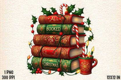 All Booked for Christmas PNG Christmas Books Clipart