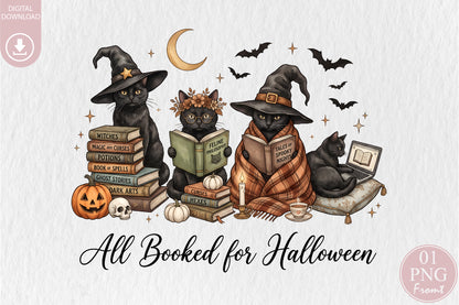 All Booked for Halloween Black Cat PNG Sublimation