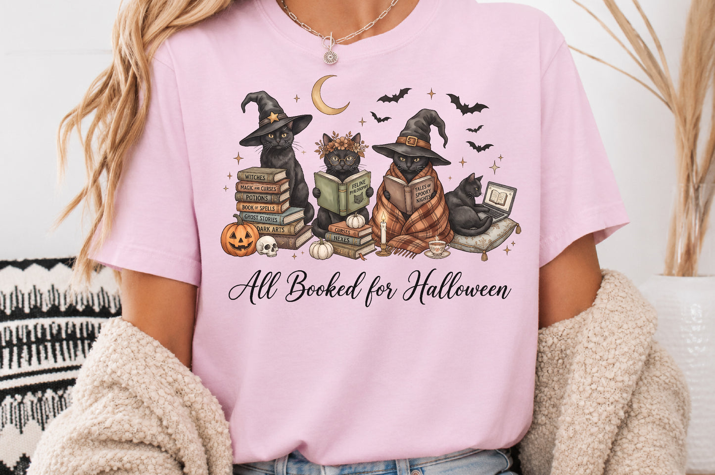 All Booked for Halloween Black Cat PNG Sublimation