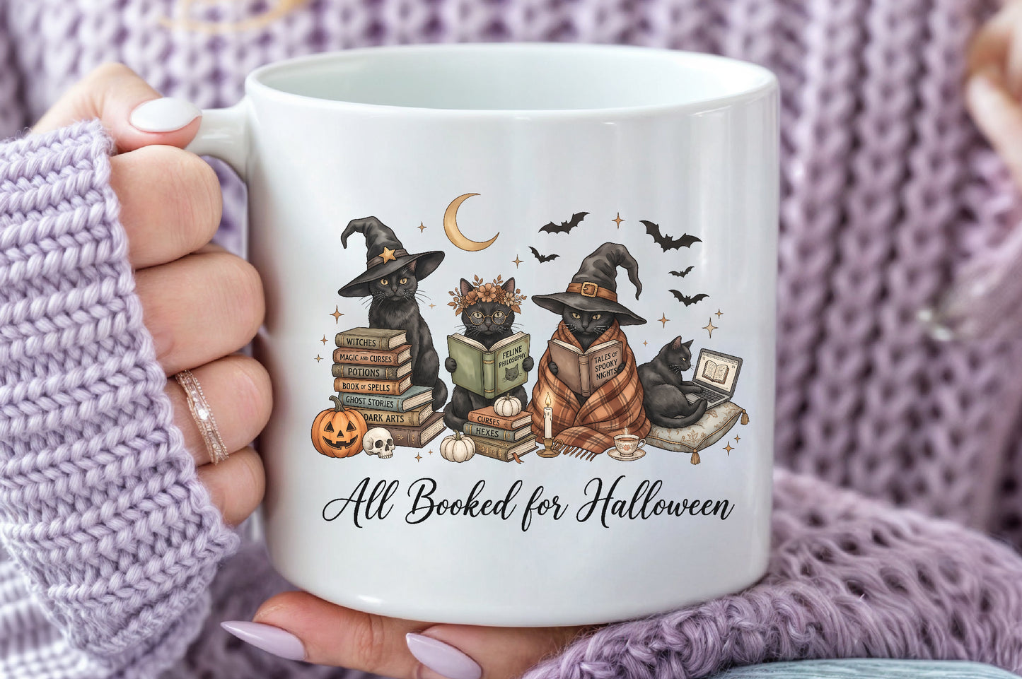 All Booked for Halloween Black Cat PNG Sublimation