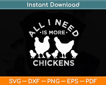 All I Need Is More Chickens Poultry Farmer Hen Rooster Fowl Svg Digital Cutting File