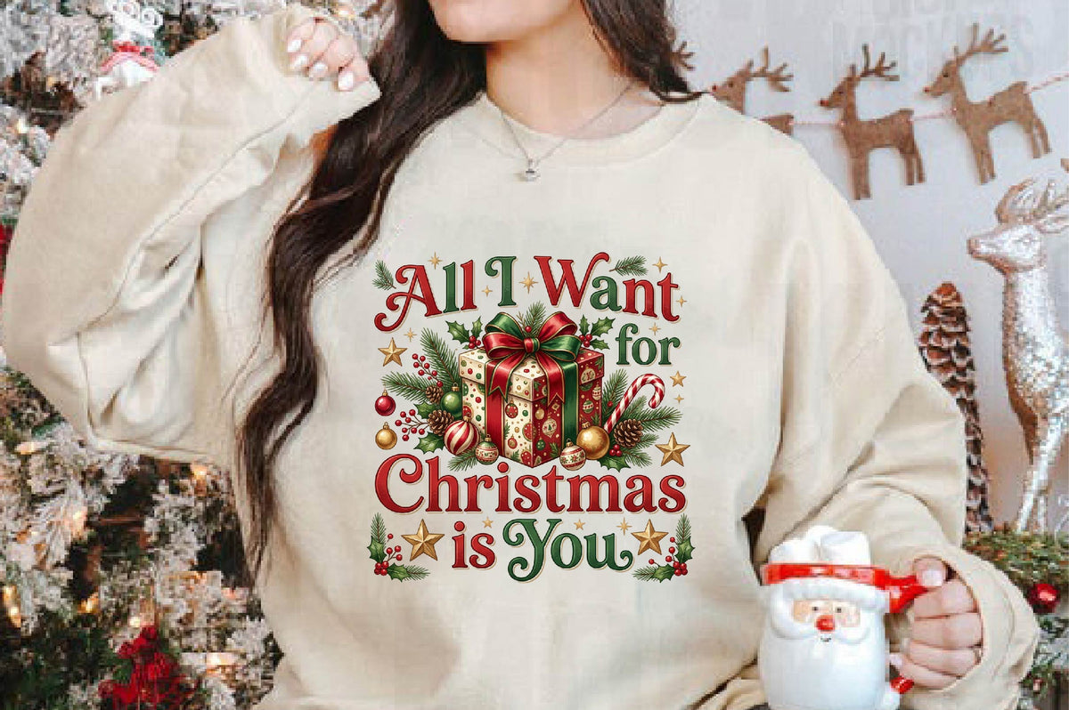 All I Want for Christmas PNG, Christmas Gift Box Holiday Sublimation Design, Festive Xmas Shirt Design