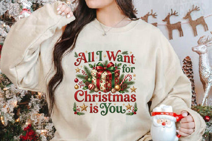 All I Want for Christmas PNG, Christmas Gift Box Holiday Sublimation Design, Festive Xmas Shirt Design