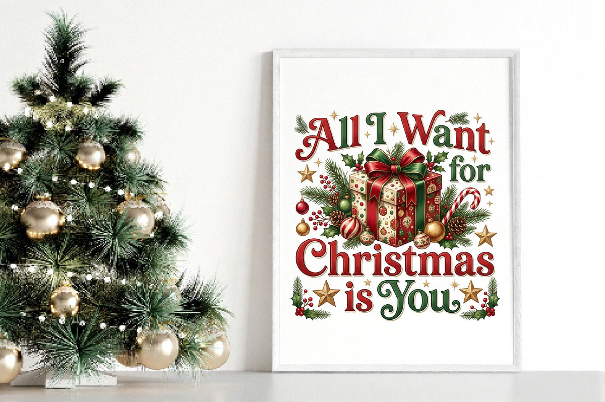 All I Want for Christmas PNG, Christmas Gift Box Holiday Sublimation Design, Festive Xmas Shirt Design
