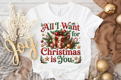 All I Want for Christmas PNG, Christmas Gift Box Holiday Sublimation Design, Festive Xmas Shirt Design