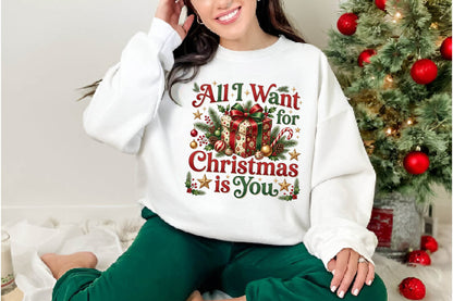 All I Want for Christmas PNG, Christmas Gift Box Holiday Sublimation Design, Festive Xmas Shirt Design
