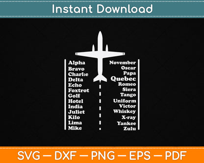 Phonetic Alphabet Pilot & Aviation Airplane Funny Svg Png Dxf Digital Cutting File