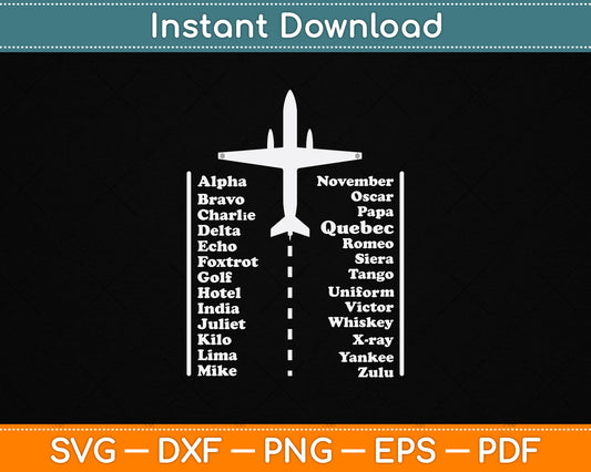 Phonetic Alphabet Pilot & Aviation Airplane Funny Svg Png Dxf Digital Cutting File